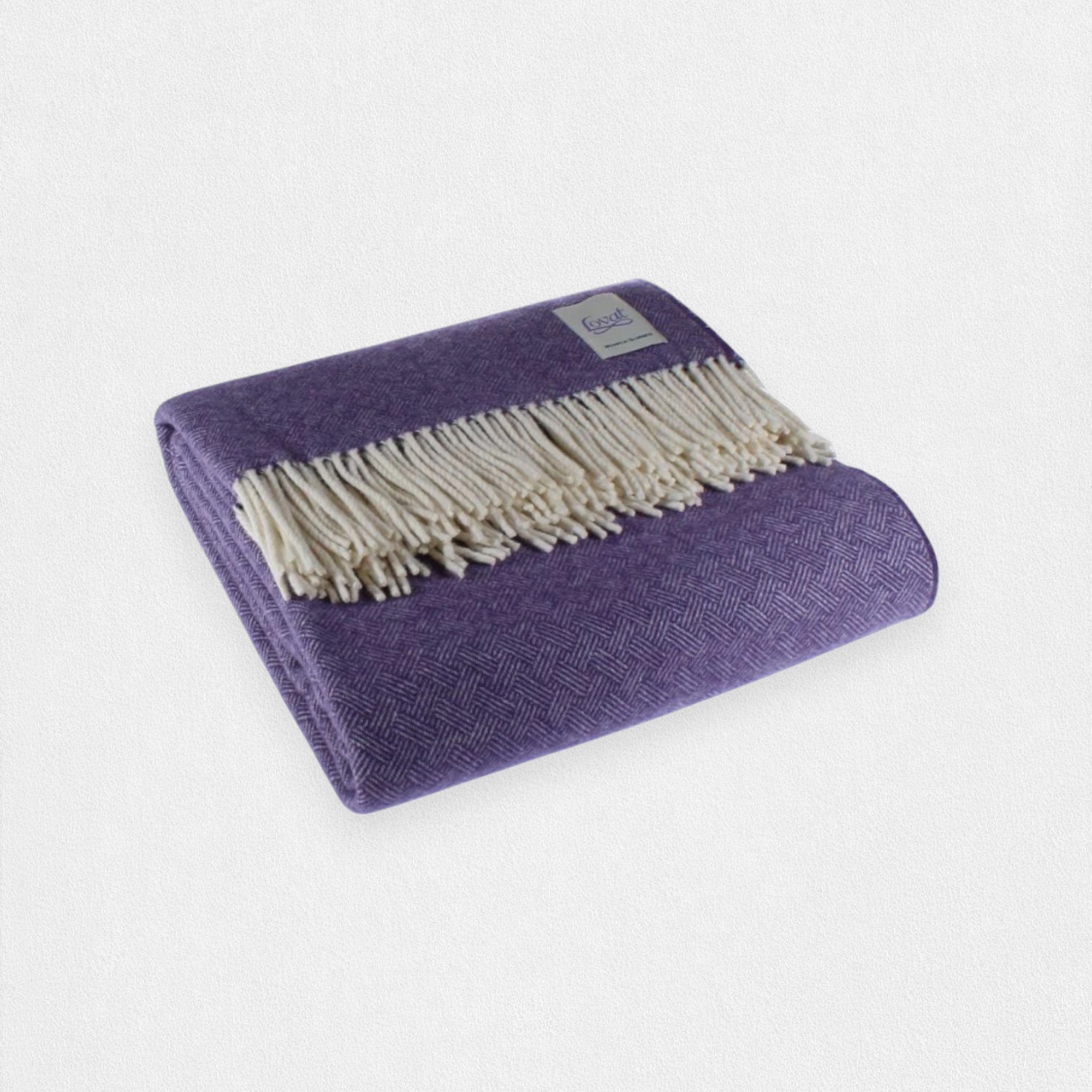 100% Lambswool Diamond Border Blanket -  Heather Purple