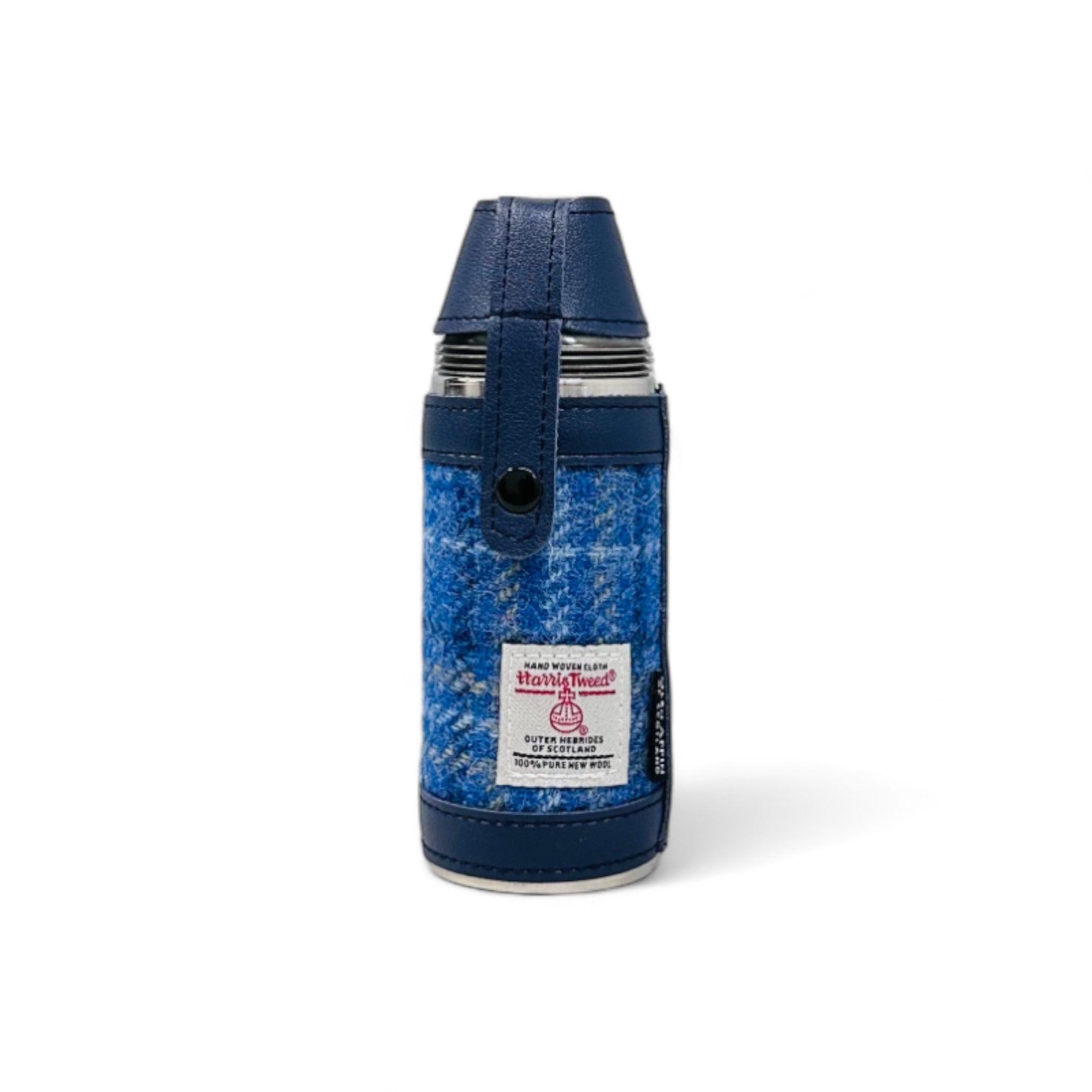 Harris Tweed Compact Hunting Flask - Light Blue Check - 8oz