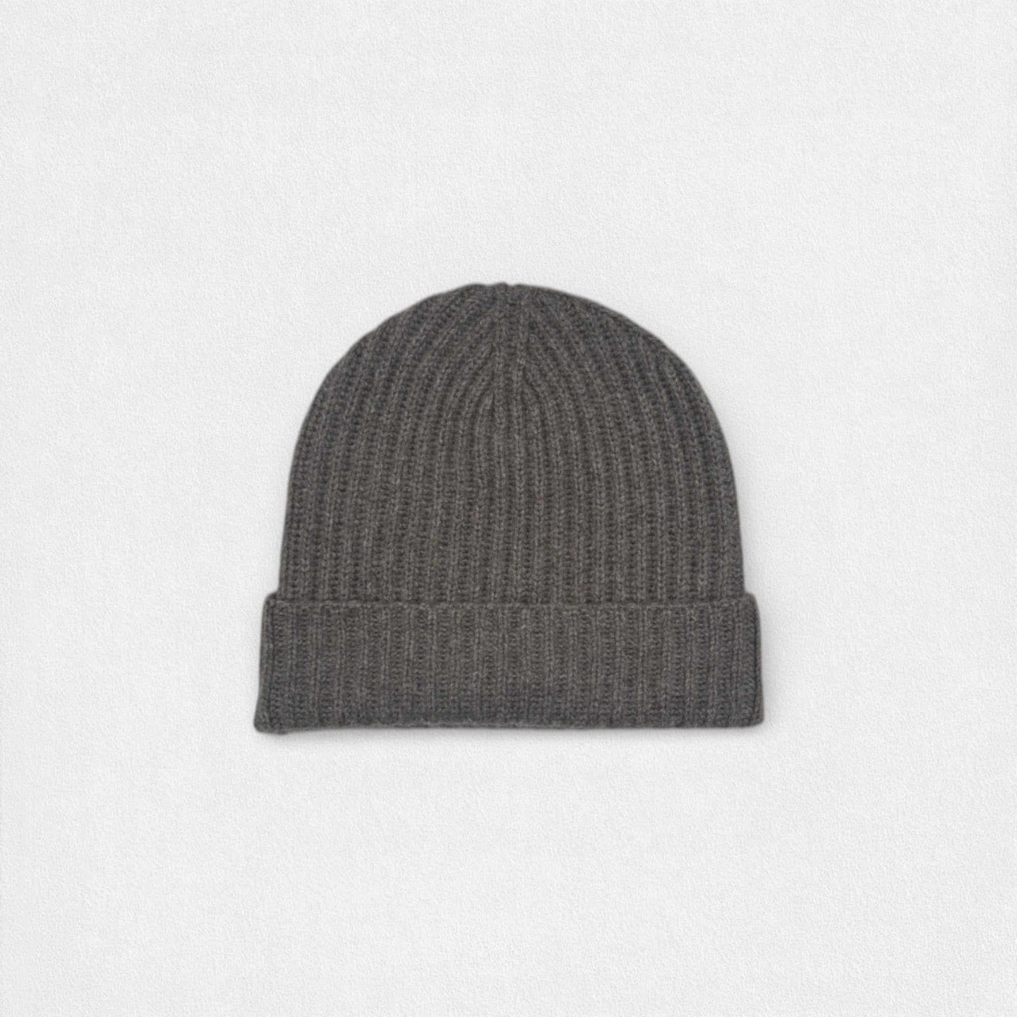 Gray knit beanie on a light gray background