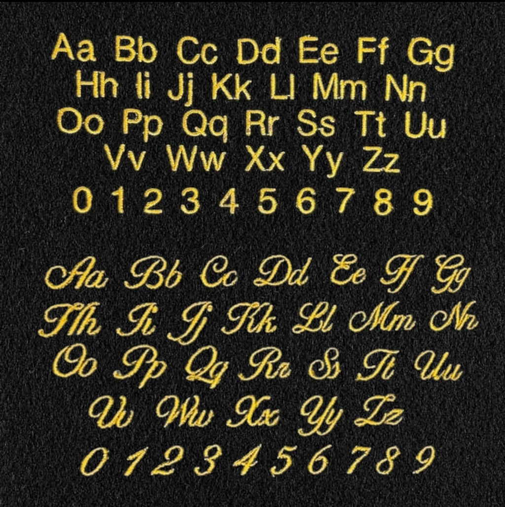 Embroidery example for Block Font and Fancy Font