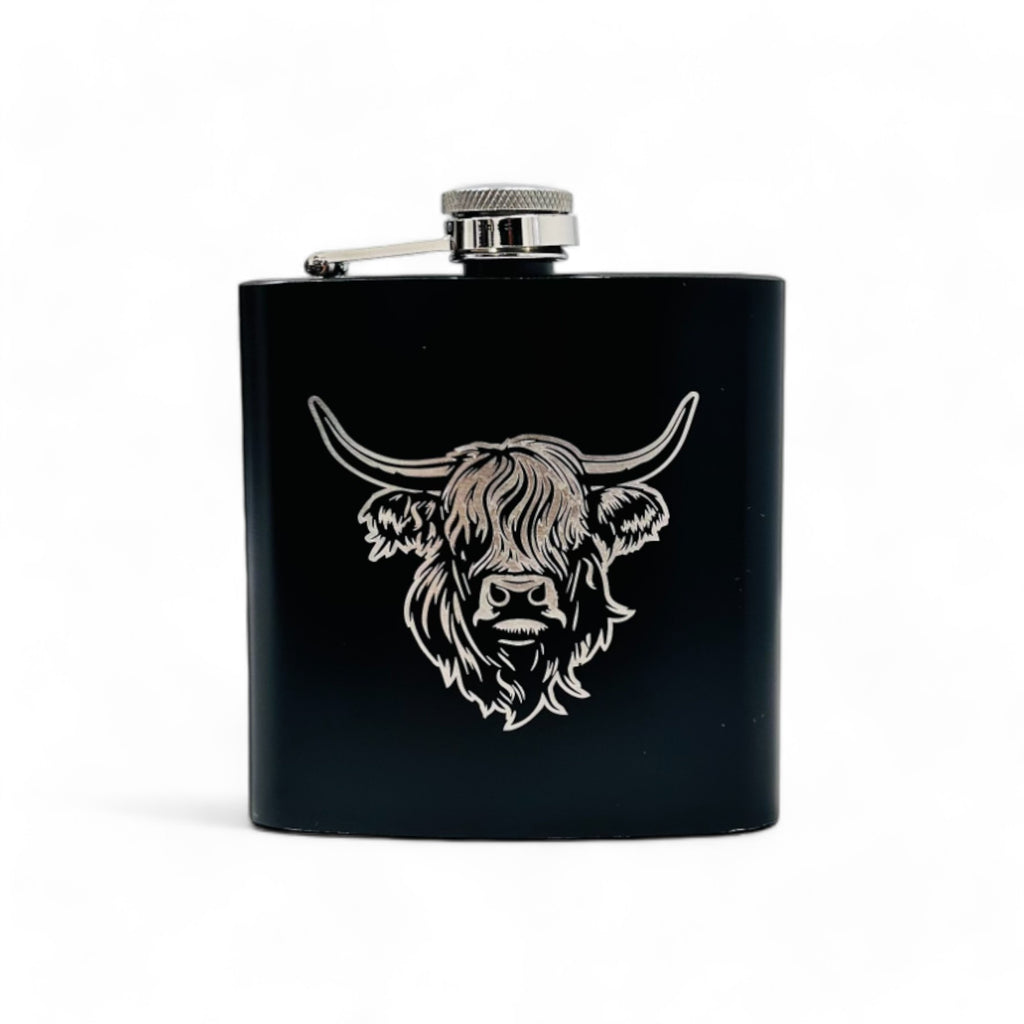 Heilan Coo Laser Print Hip Flask - Black & Silver