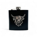 Heilan Coo Laser Print Hip Flask - Black & Silver
