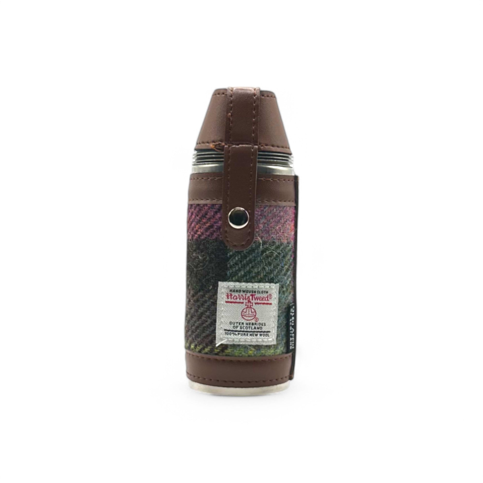 Harris Tweed Compact Hunting Flask - Brown/Pink - 8oz