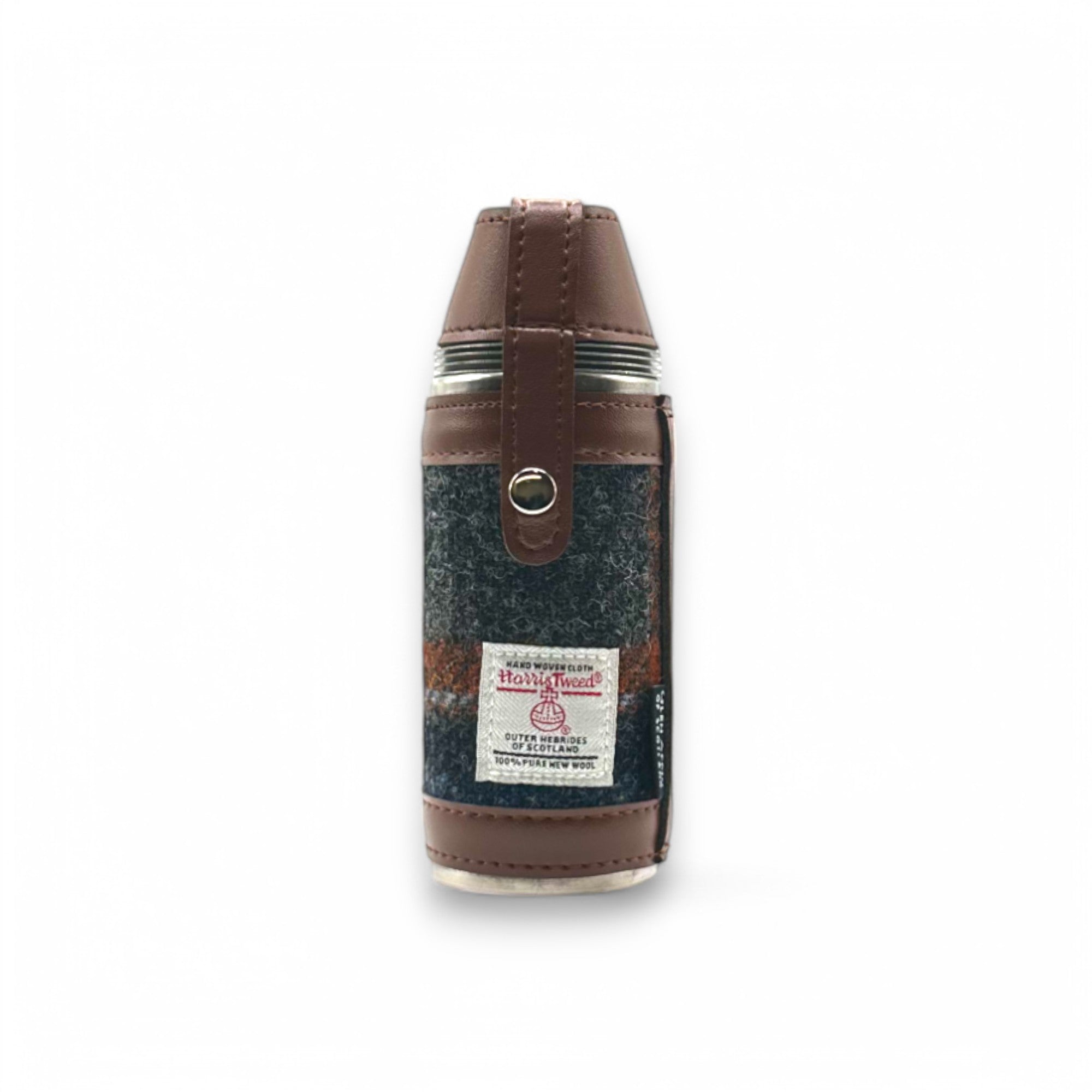 Harris Tweed Compact Hunting Flask - Grey/Orange - 8oz