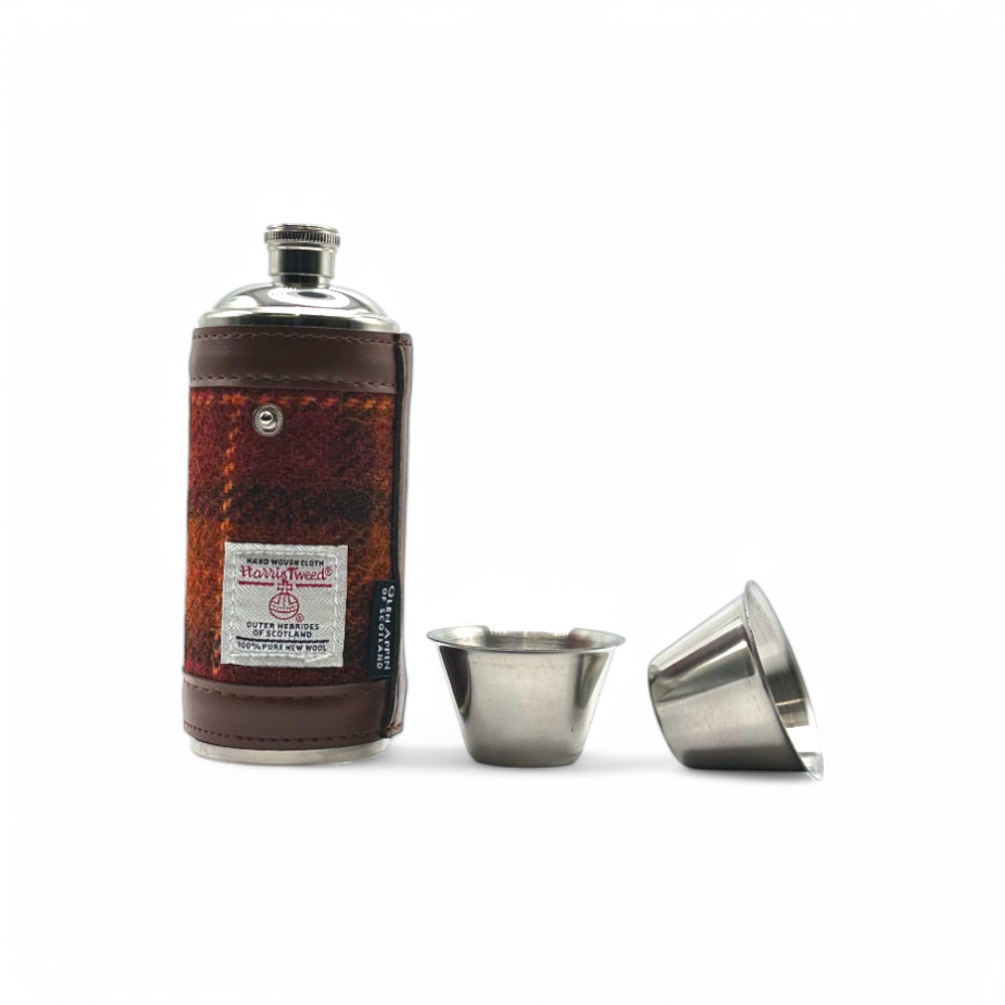 Harris Tweed Compact Hunting Flask - Orange - 8oz
