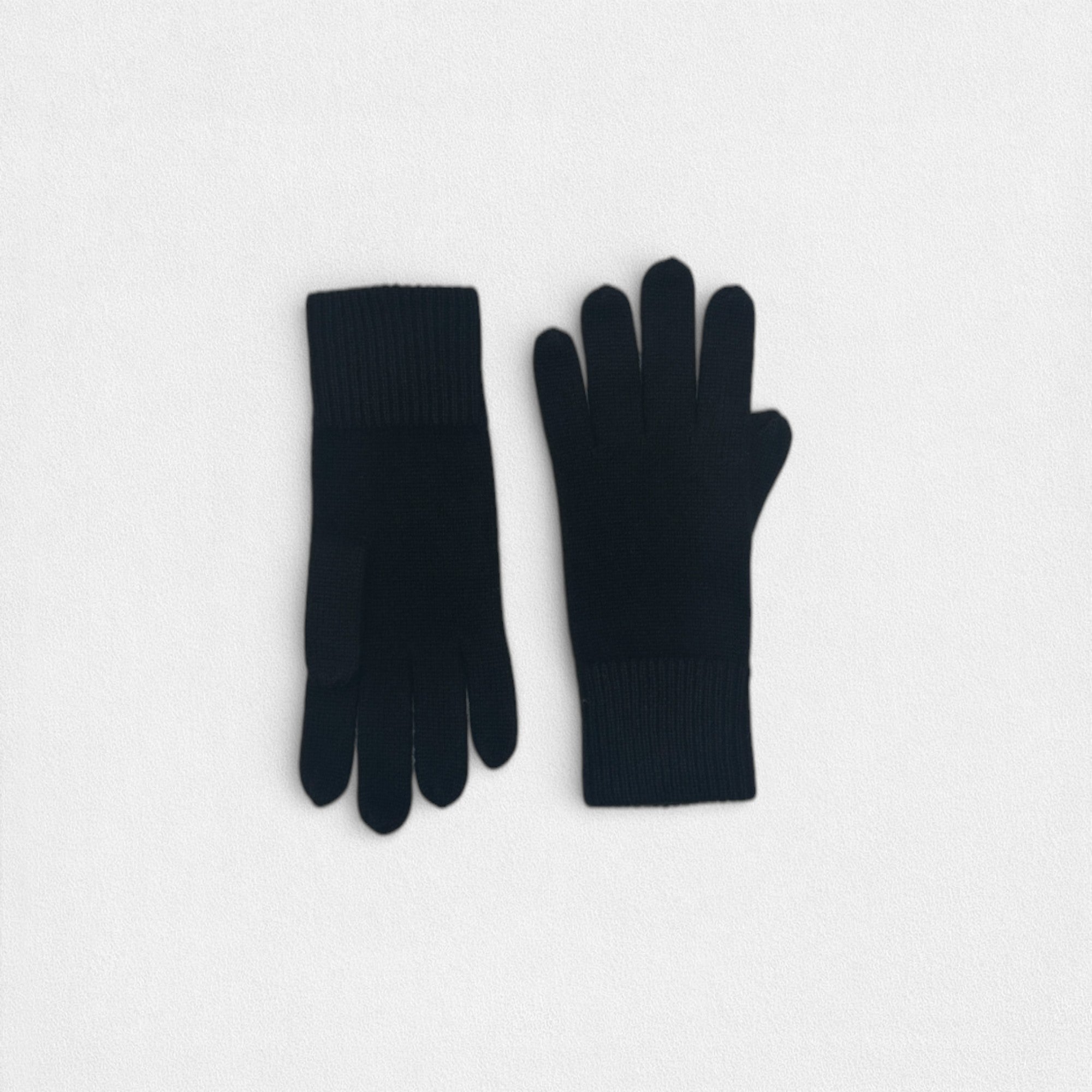 Pair of black gloves on a light gray background