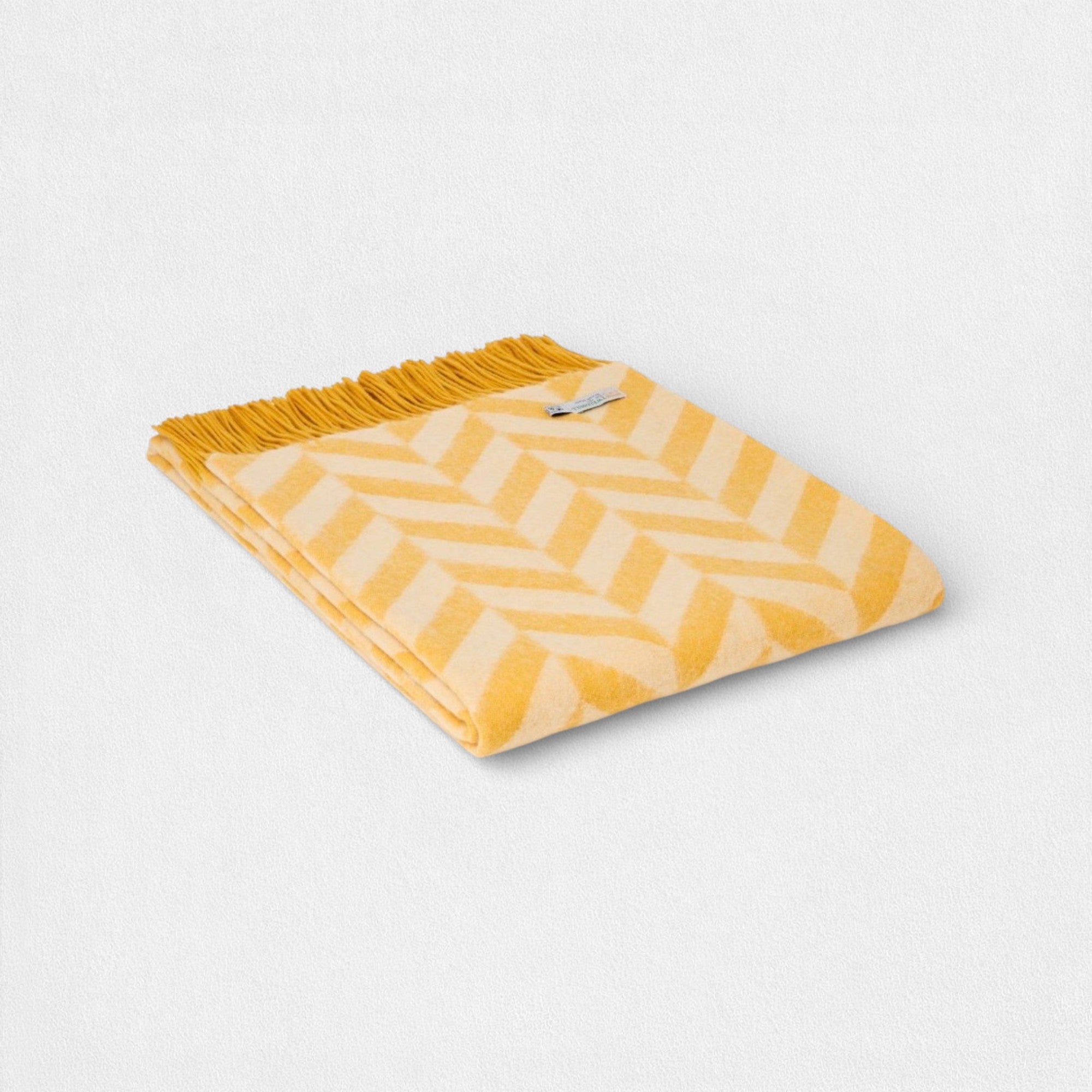 100% Lambswool Chunky Herringbone Blanket - Yellow & Beige