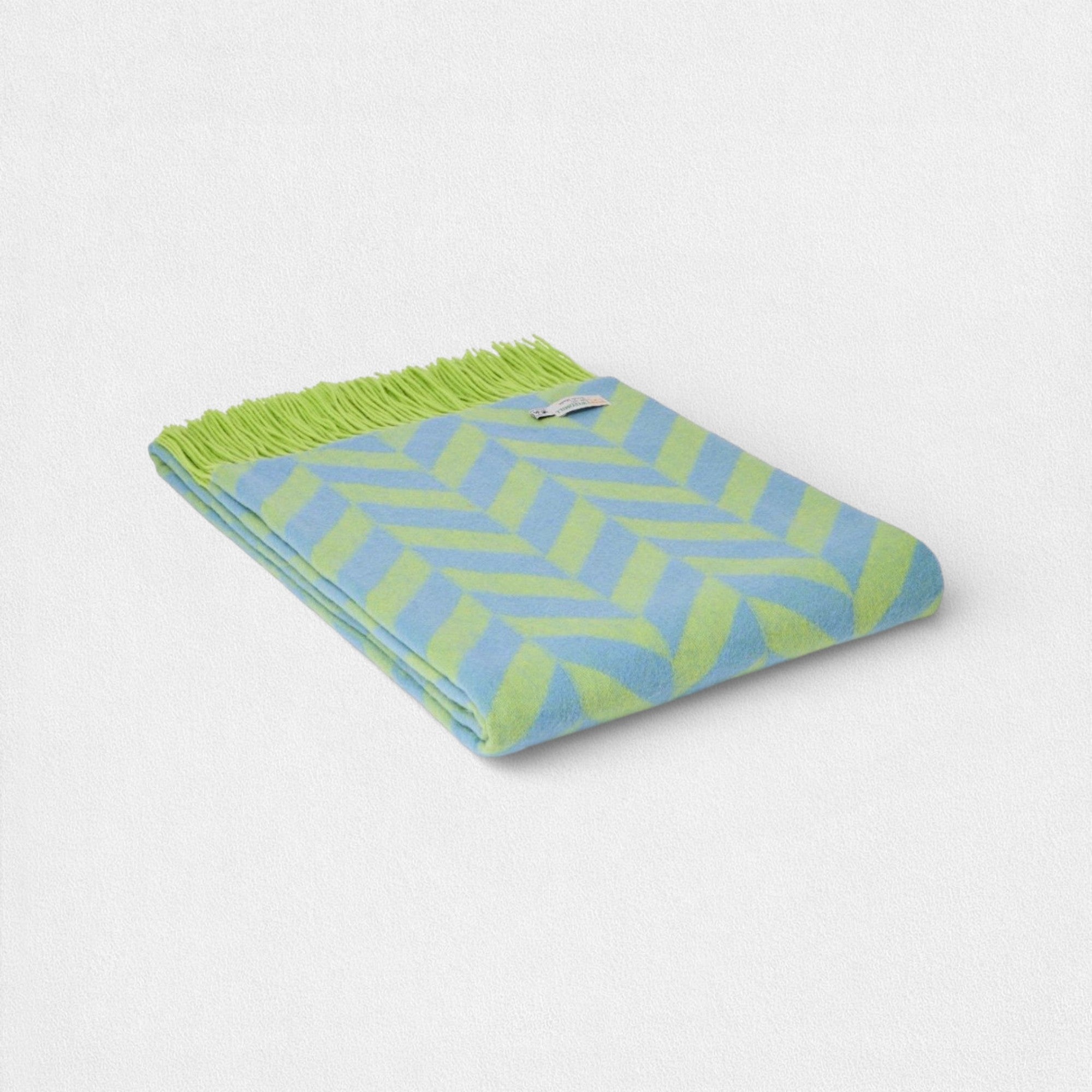 100% Lambswool Chunky Herringbone Blanket -  Zest & Placid Blue