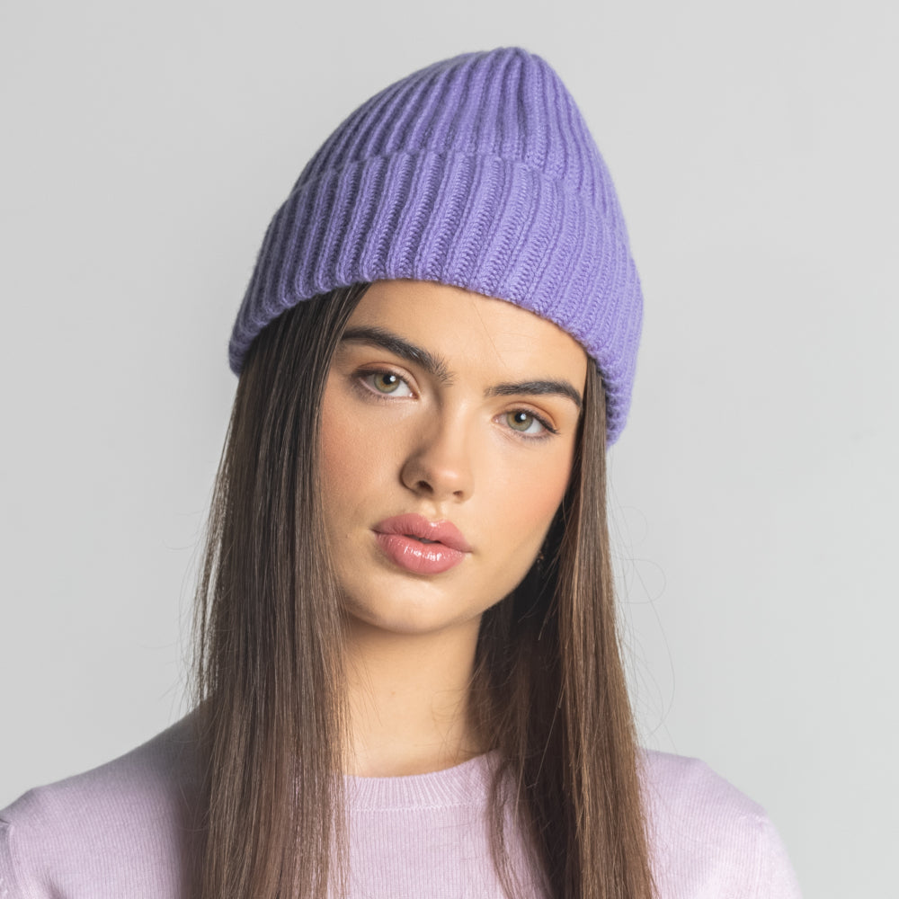 100% Cashmere Ribbed Beanie - Damsel
