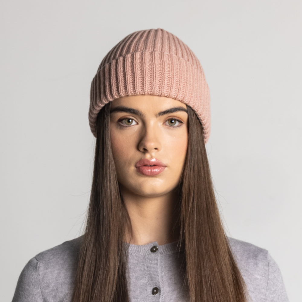 100% Cashmere Ribbed Beanie - Finch