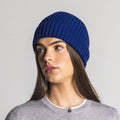 100% Cashmere Ribbed Beanie - Admiral