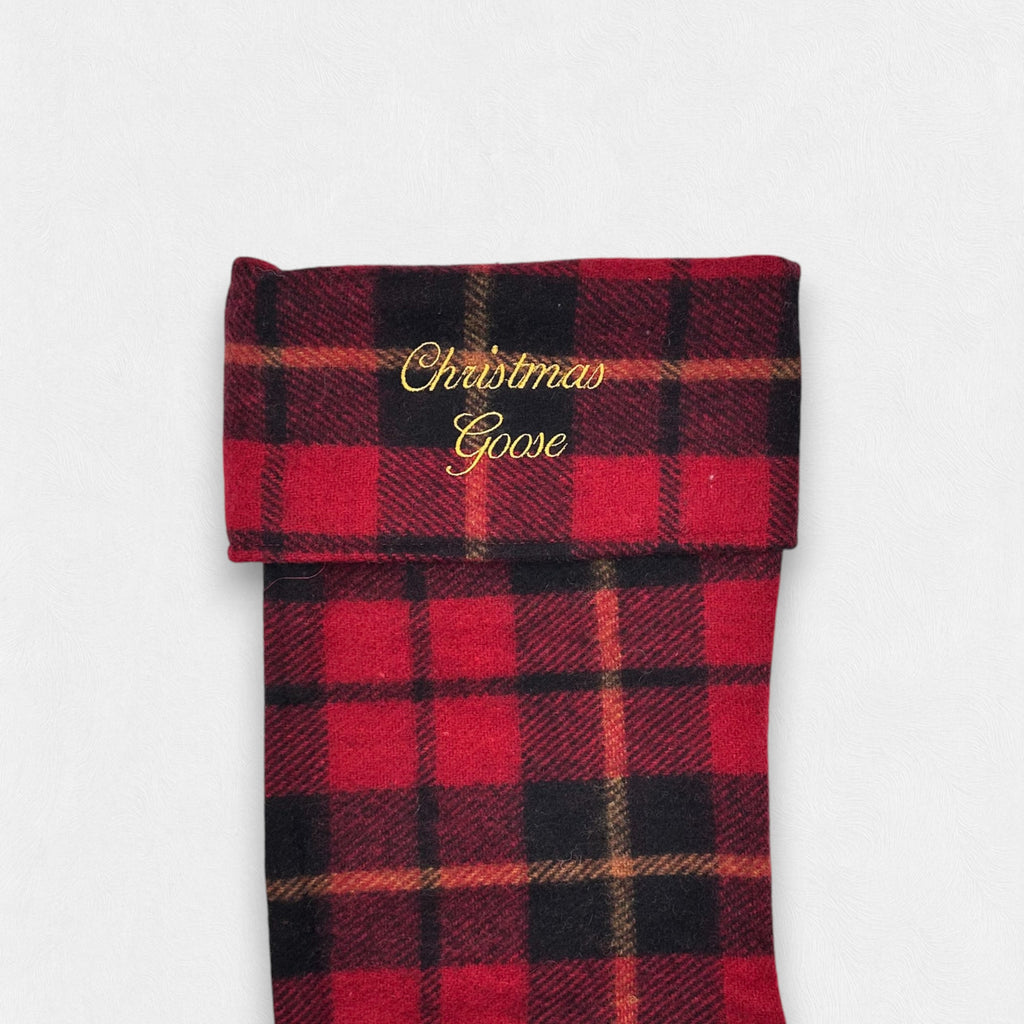 An example of Ballantines Script embroidery font on the Wallace Christmas Stocking.