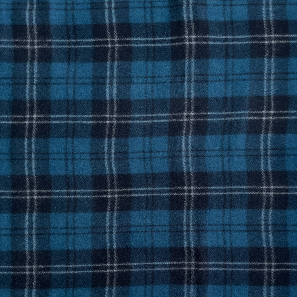 A close uo example of the Ramsay blue tartan.