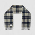 A Silver Bannockbane tartan scarf with a pattern of dark grey and light grey lines, with white and subtle black accents, displayed flat.