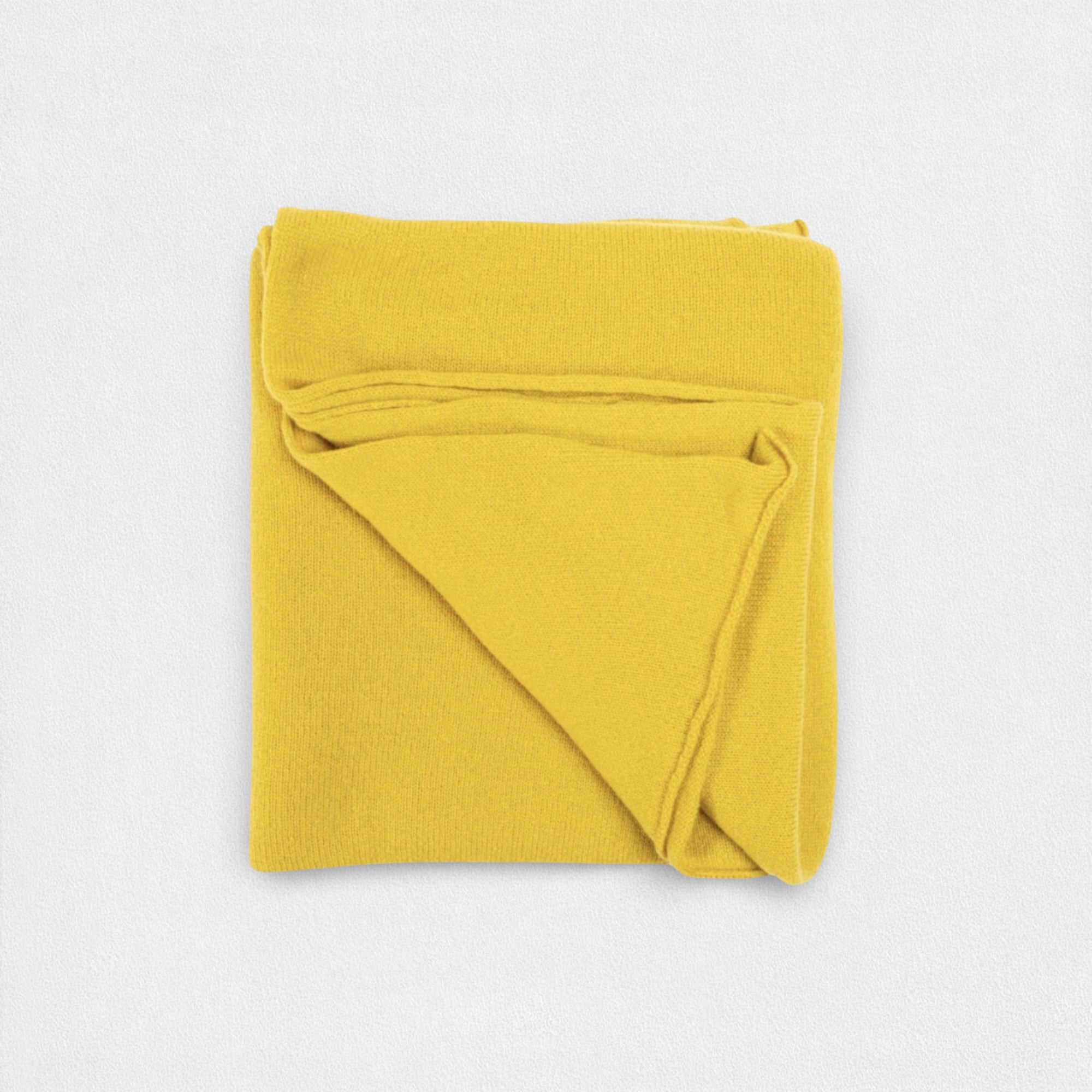 A folded yellow neck wrap on a white background