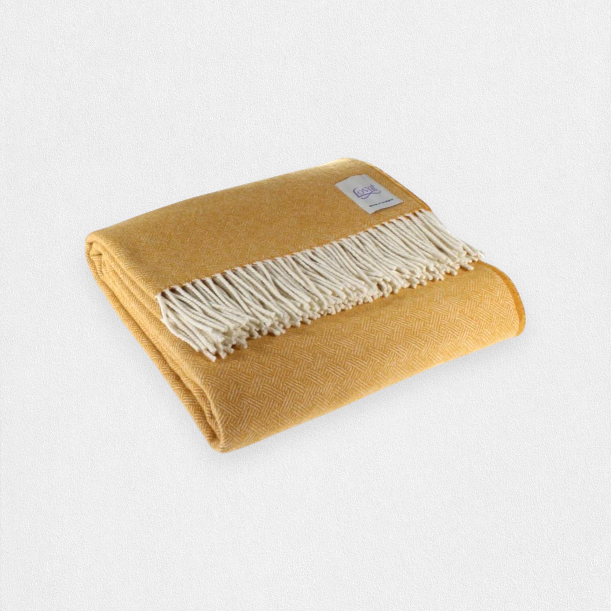 100% Lambswool Diamond Border Blanket - Harvest Yellow