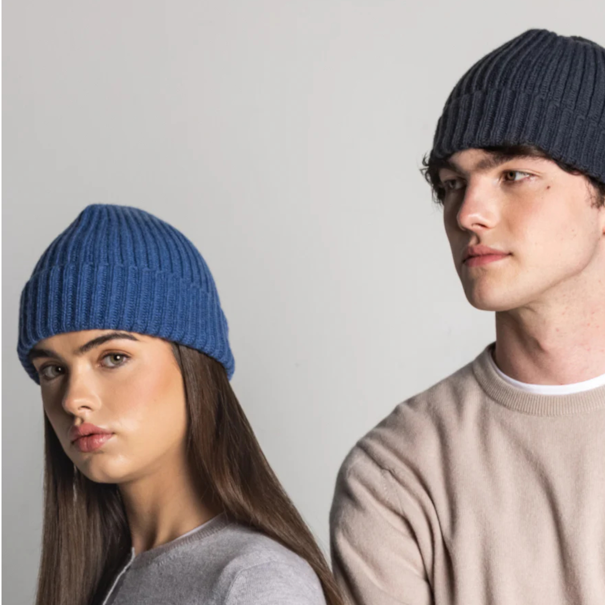 100% Cashmere Ribbed Beanies